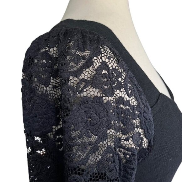 Rain + Rose Women's Lace Long Sleeves Pullover Sweetheart Neck Top Black XL NWT - Picture 7 of 13